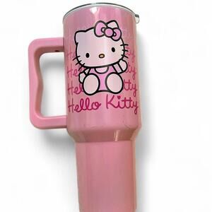 Hello Kitty Waving Kawaii Pastel Pink Stainless Steel Tumbler Handle 40oz
